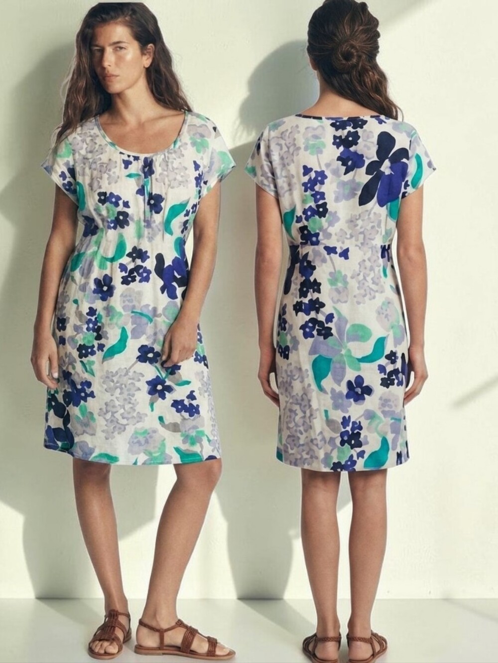 BODEN Floral Print Cotton A-line Dress - Size 14
